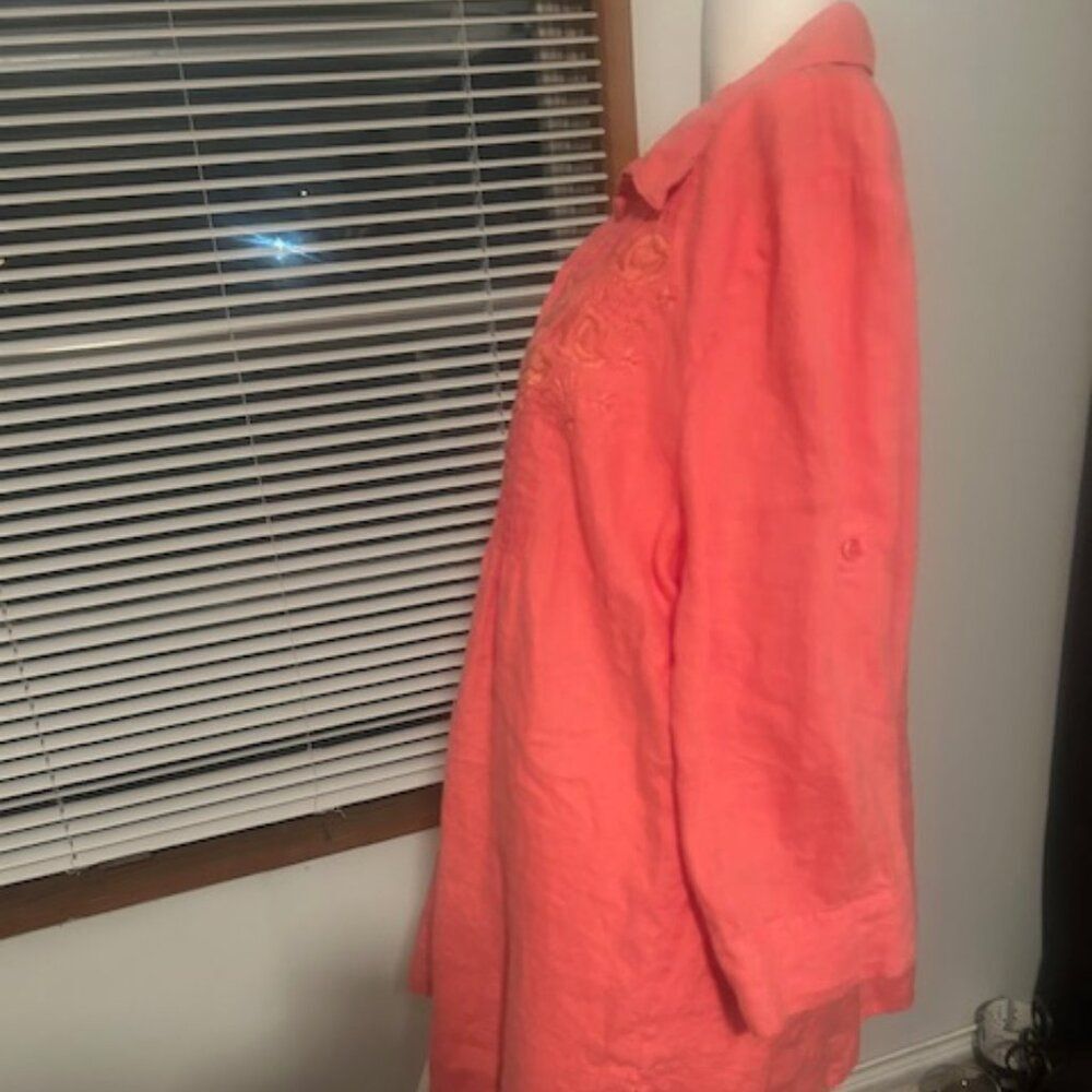 Carroll Reed Women Coral Salmon Pin tuck button front shirt, size 3X - Picture 2 of 4